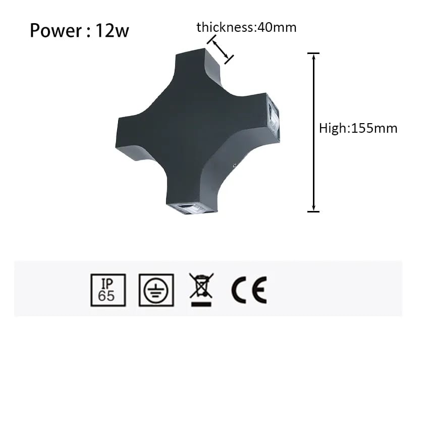 4 Way Cross Shape LED Wall Light
