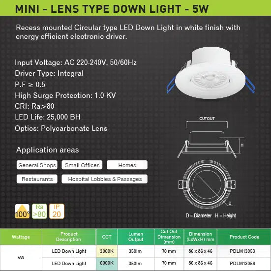 Led Mini SMD Down Light 5w - Panasonic