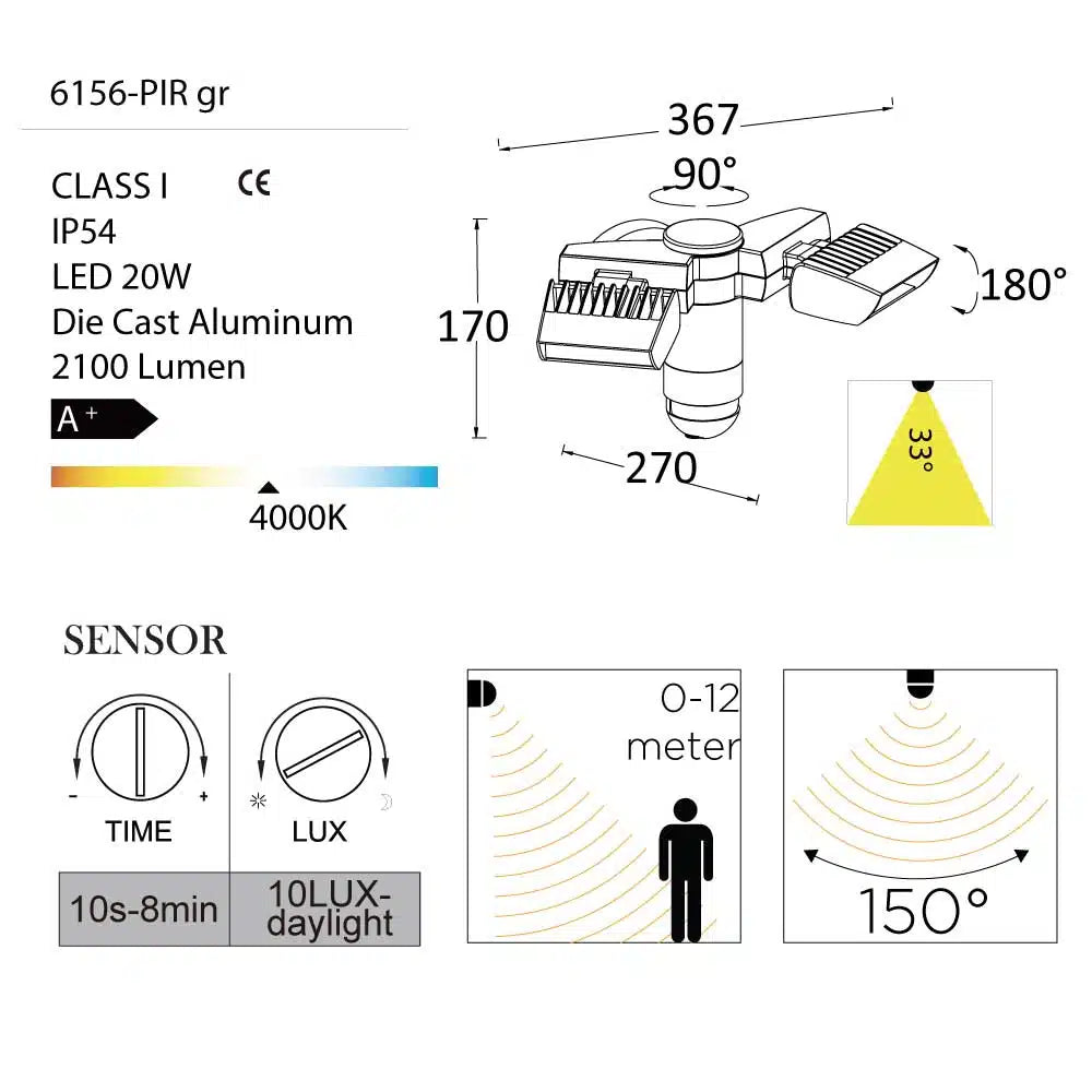 CORN Lutec Outdoor Wall Light with PIR Sensor