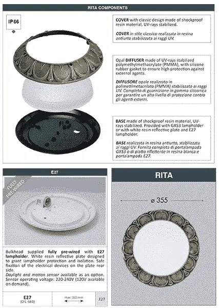 Rita Range Classical Round Bulkhead Lamp - Fumagalli