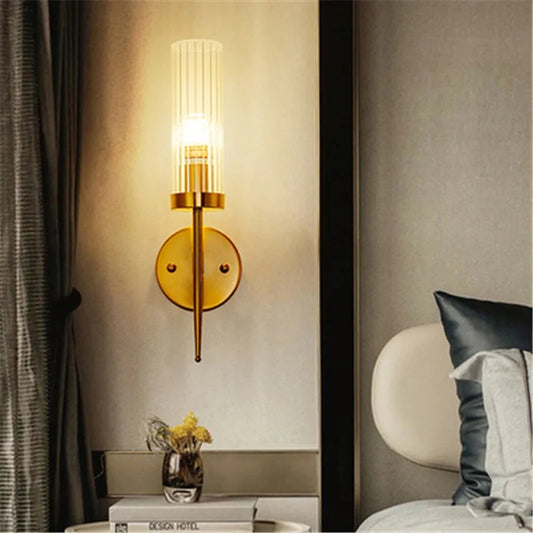 Cylindrical Glass Gold Single wall lamp