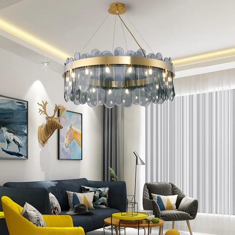 Luxury Gold Metal Adjustable Grey Glass Chandelier (800mm)