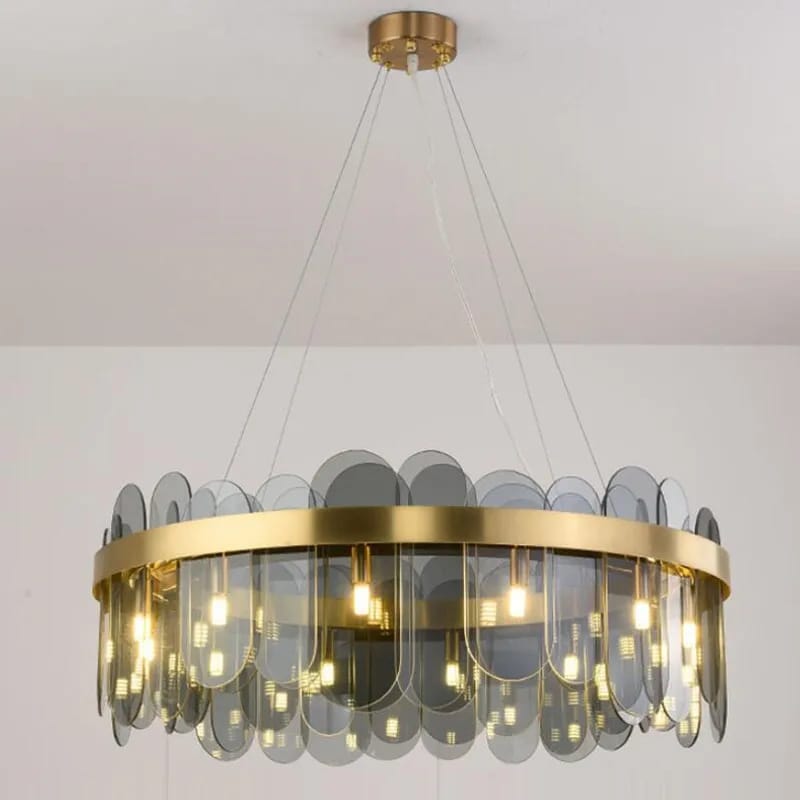 Luxury Gold Metal Adjustable Grey Glass Chandelier (600mm)