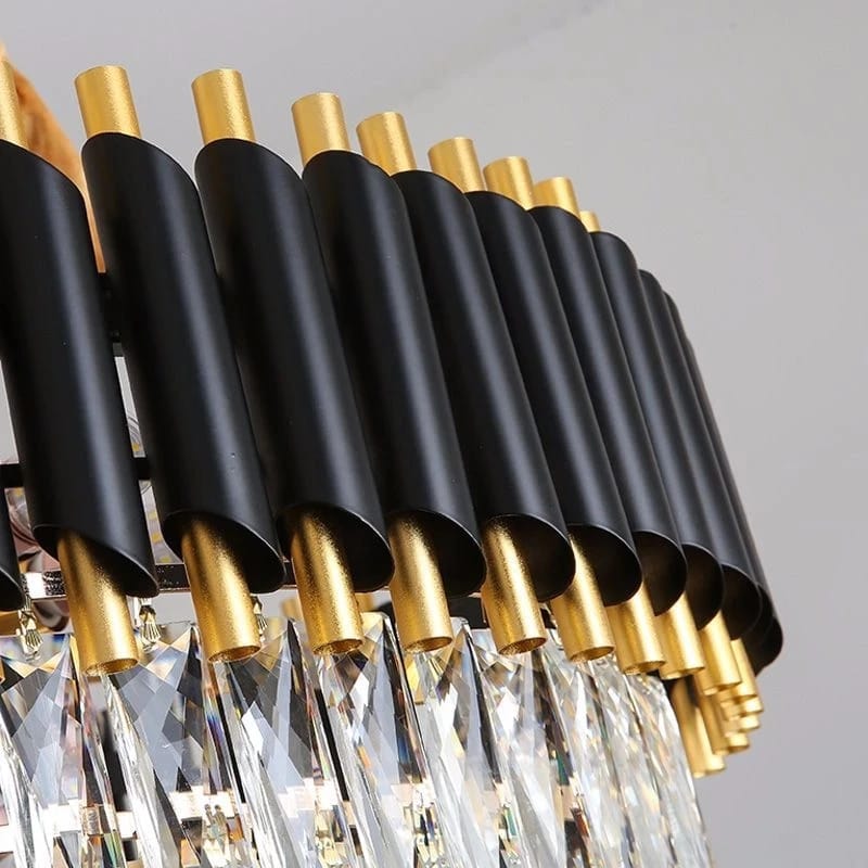 Round Modern Gold & Black Crystal Chandelier (400mm)