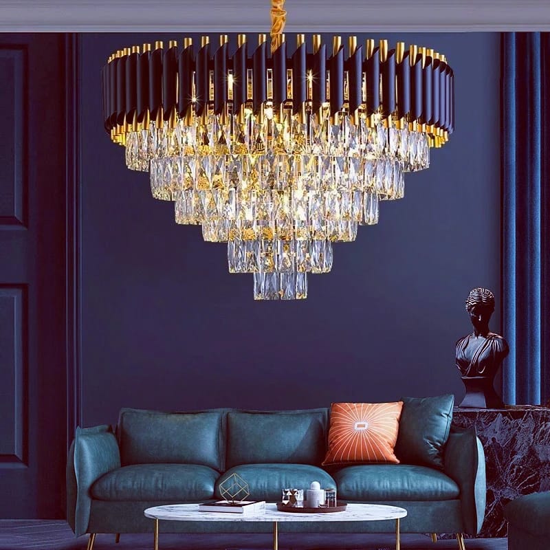 Round Modern Gold & Black Crystal Chandelier (600mm)