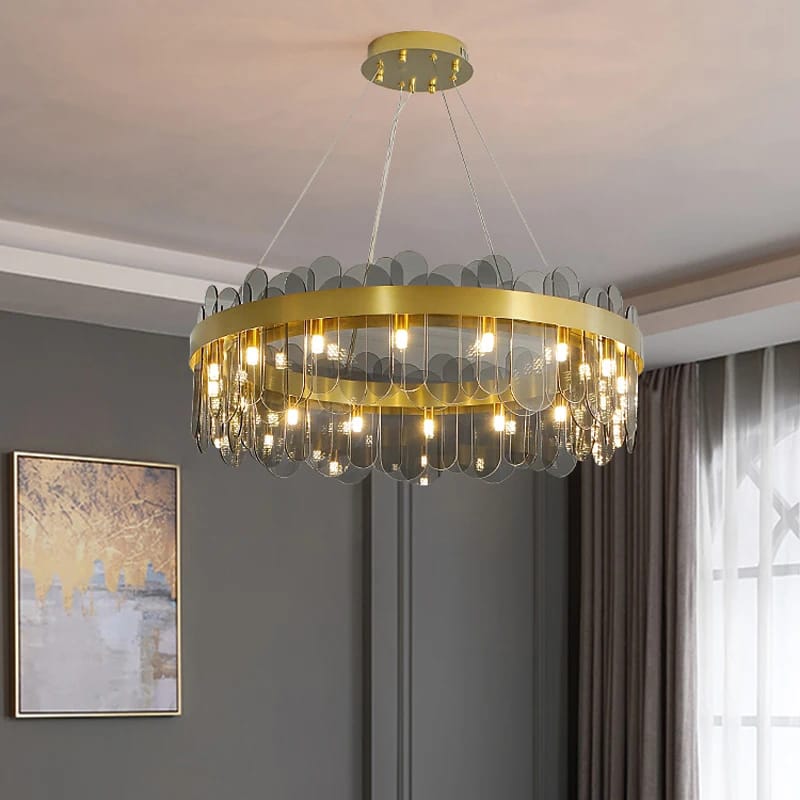 Luxury Gold Metal Adjustable Grey Glass Chandelier (600mm)