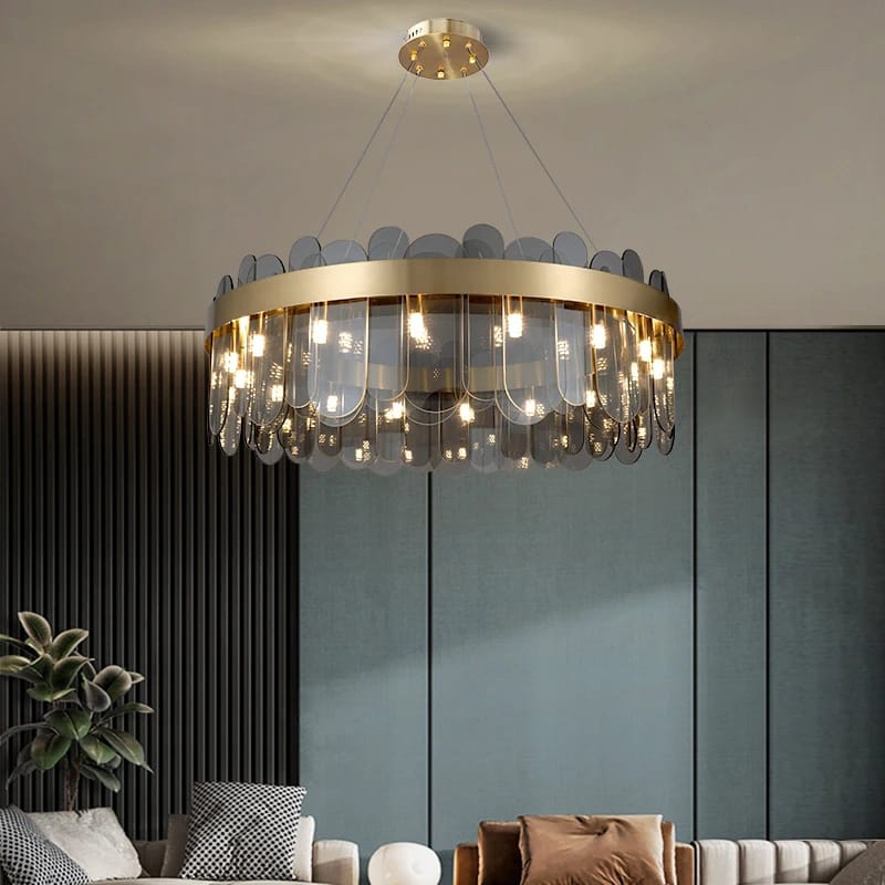 Luxury Gold Metal Adjustable Grey Glass Chandelier (600mm)