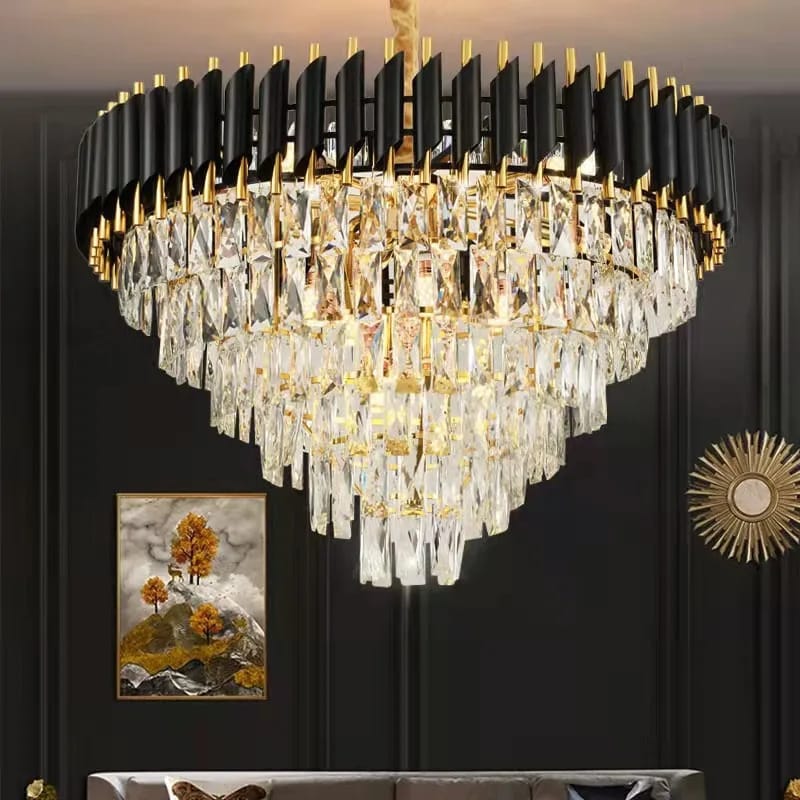 Round Modern Gold & Black Crystal Chandelier (600mm)