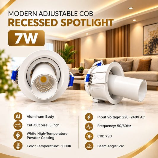 Adjustable COB Recessed Spotlight 7w