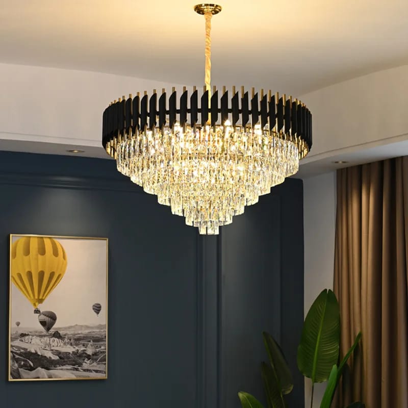 Round Modern Gold & Black Crystal Chandelier (600mm)