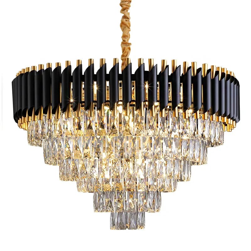 Round Modern Gold & Black Crystal Chandelier (600mm)