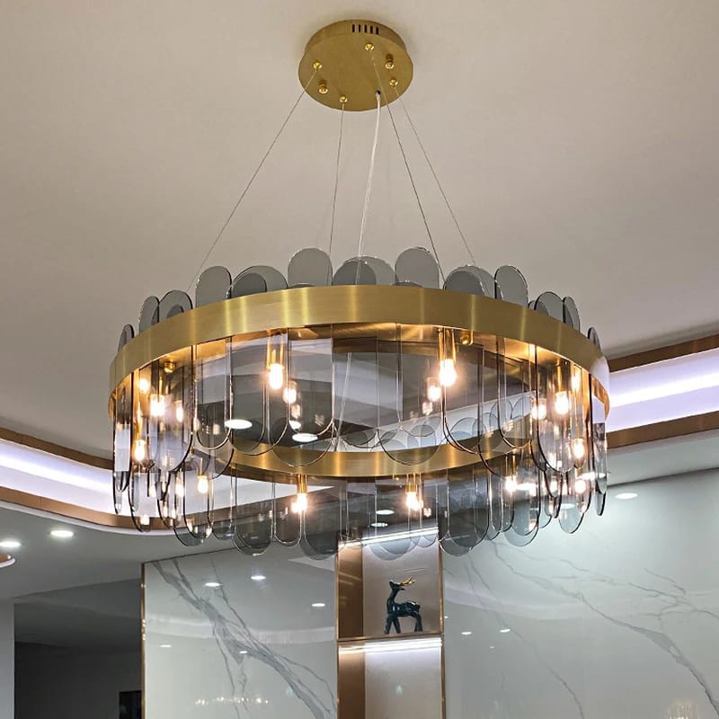 Luxury Gold Metal Adjustable Grey Glass Chandelier (600mm)