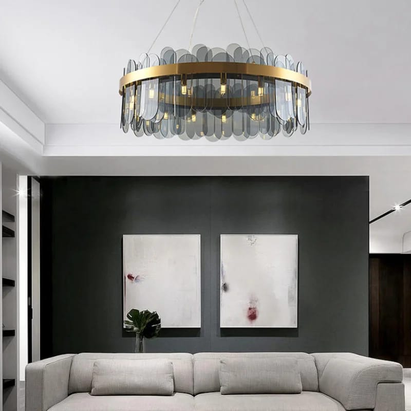 Luxury Gold Metal Adjustable Grey Glass Chandelier (800mm)