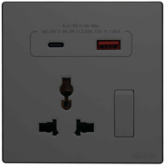 Multi Socket Switched with USB A+C Chargers Colors - Simon
