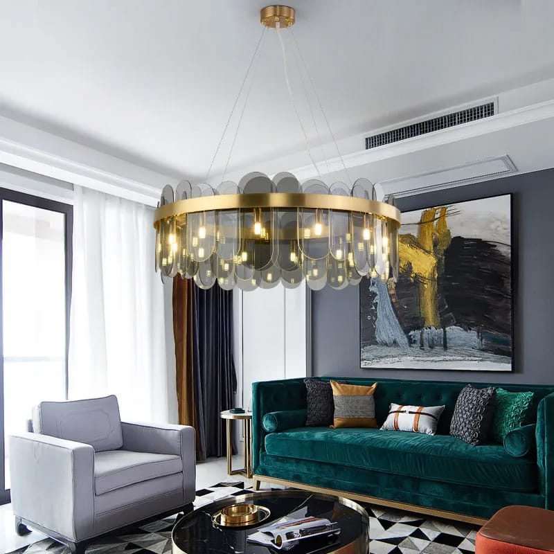 Luxury Gold Metal Adjustable Grey Glass Chandelier (800mm)