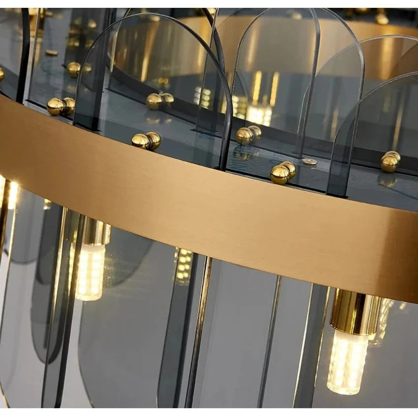 Luxury Gold Metal Adjustable Grey Glass Chandelier (600mm)