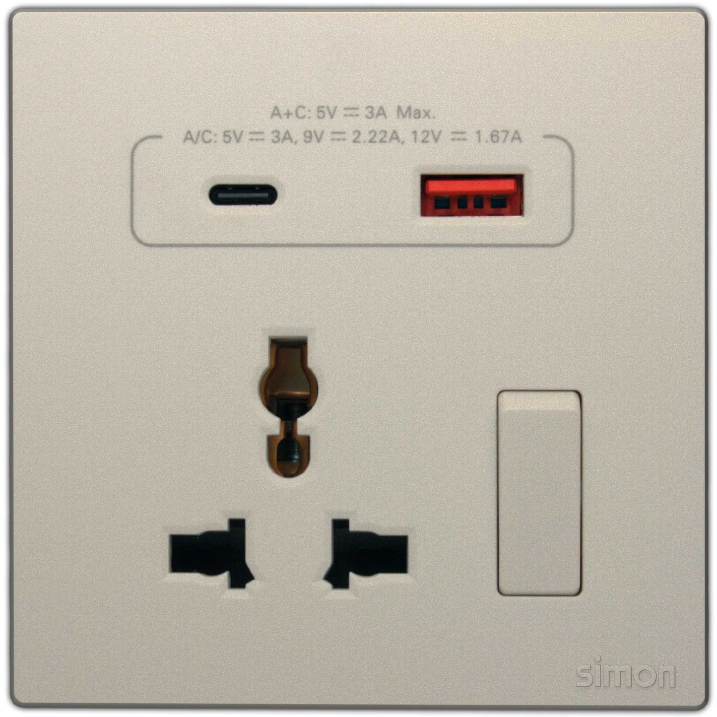 Multi Socket Switched with USB A+C Chargers Colors - Simon