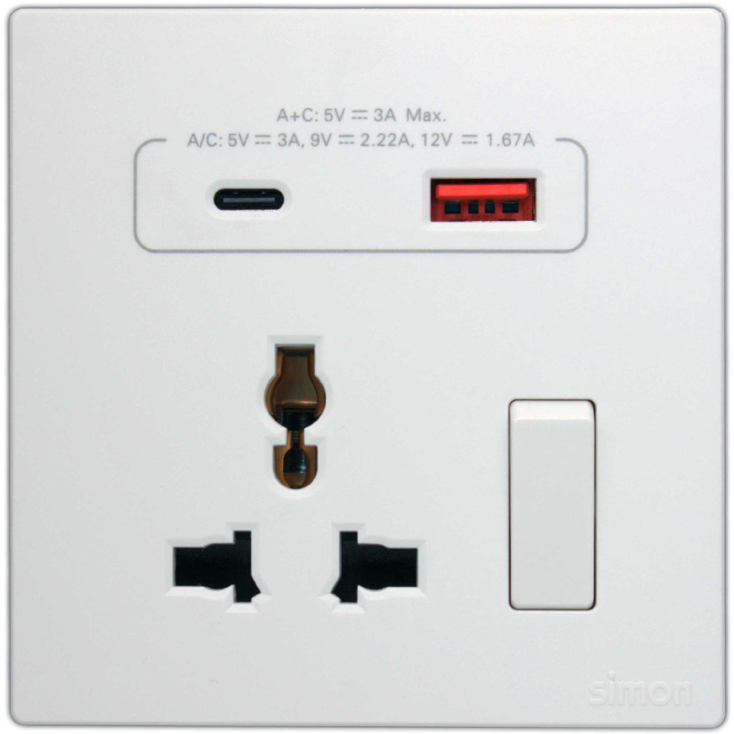 Multi Socket Switched with USB A+C Chargers - Simon