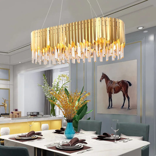 Elegant Golden Crystal rectangle chandelier