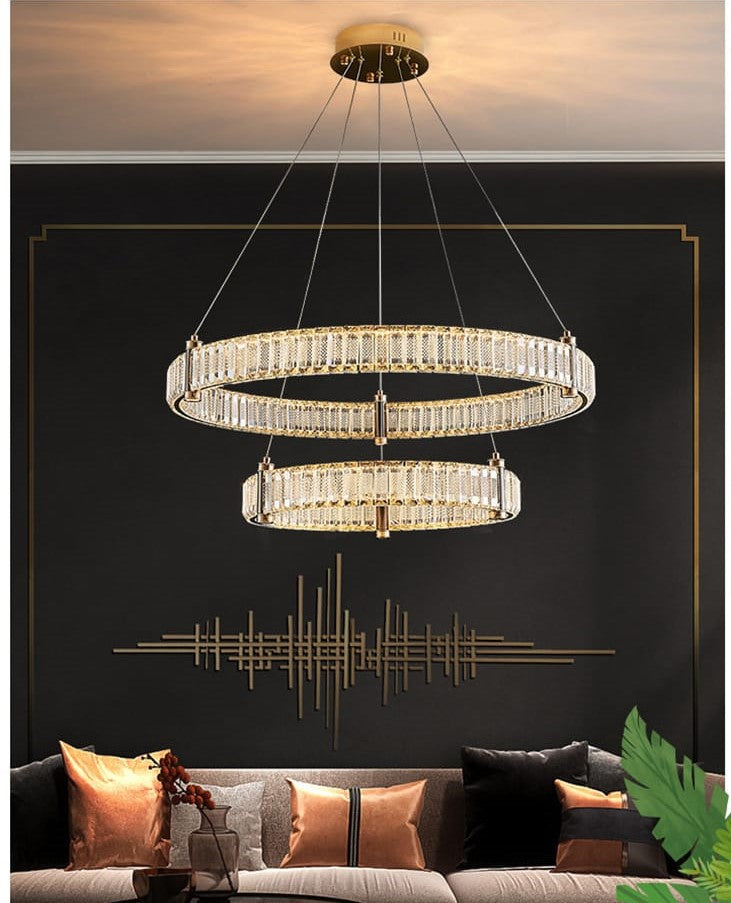 Double Ring Geometry Crystal Chandelier