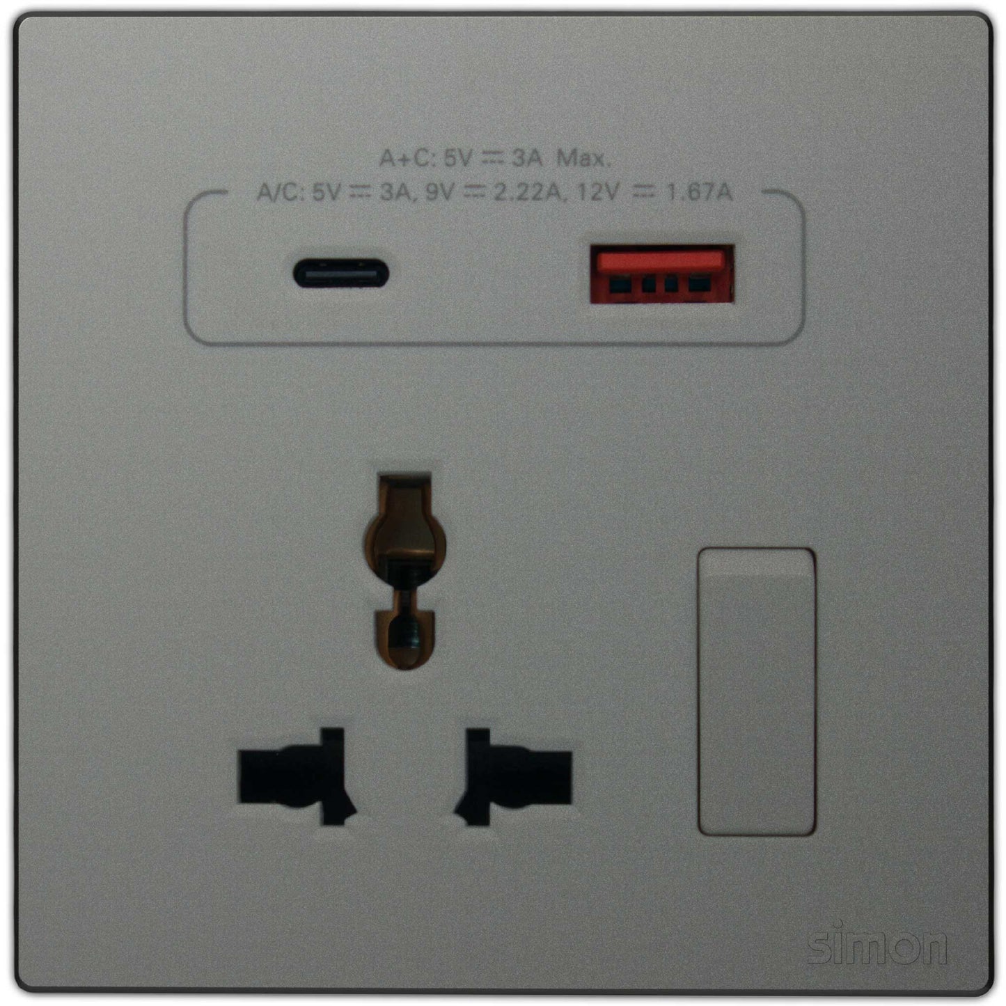 Multi Socket Switched with USB A+C Chargers Colors - Simon