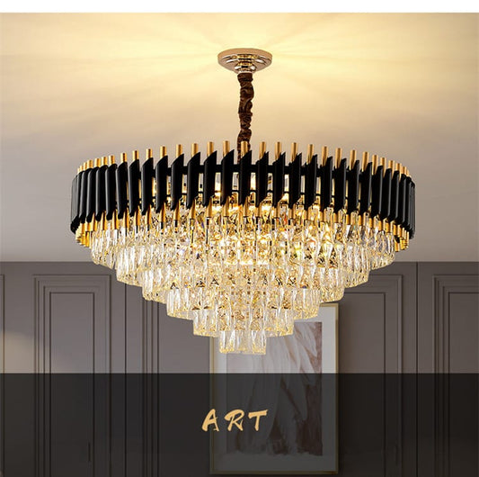 Round Modern Gold & Black Crystal Chandelier (800mm)