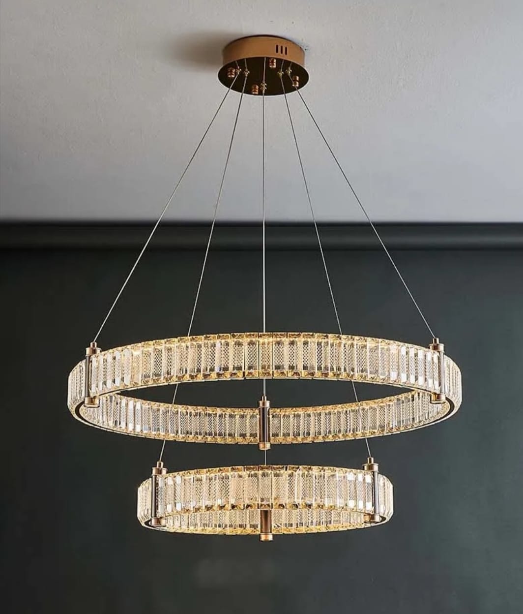 Double Ring Geometry Crystal Chandelier